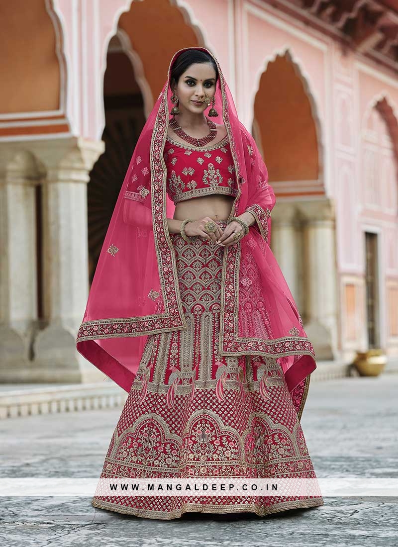 Fancy Pink Color Embroidered Bridal Lehenga