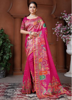 Fancy pure-dola Trendy Saree in Rani