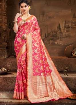 Fancy Silk Saree In Pink Color