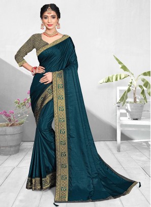 Fancy Teal Color Silk Daily Wear Saree