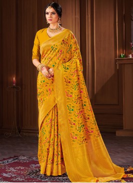 Fancy Yellow Color Banarasi Silk Saree Online