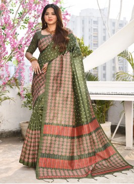 Fantastic Cotton Silk Green Woven Contemporary Saree