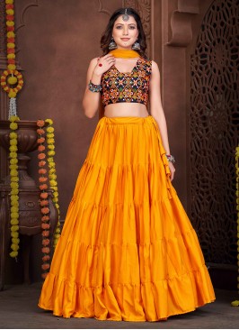 Fantastic Embroidered Crepe Silk Long Choli Lehenga