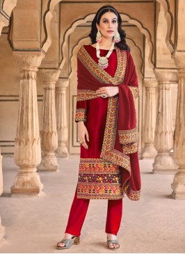 Fantastic Embroidered Red Straight Salwar Kameez 