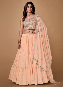 Fantastic Georgette Peach Thread Lehenga Choli