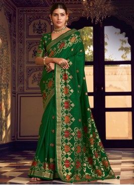 Fantastic Green Banarasi Jari Silk Contemporary Saree
