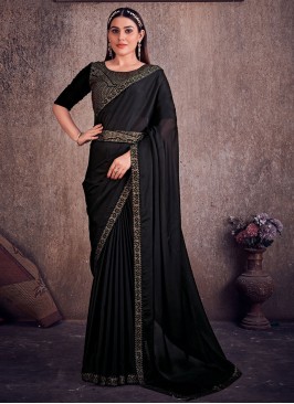 Fantastic Lace Black Georgette Satin Saree