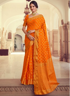 Fantastic Orange Weaving Silk Trendy Saree