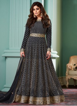 Fantastic Zari Georgette Readymade Floor Length Gown 