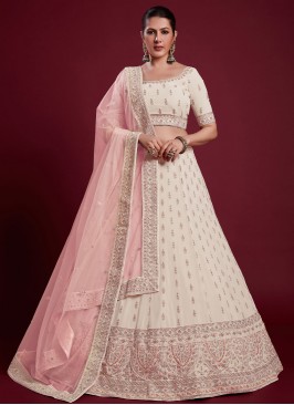 Fantastic Zari Off White Georgette Trendy Lehenga Choli