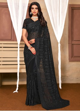 Fascinating Black Embroidered Contemporary Saree