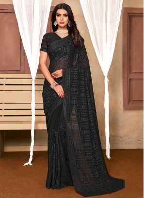 Fascinating Black Embroidered Contemporary Saree