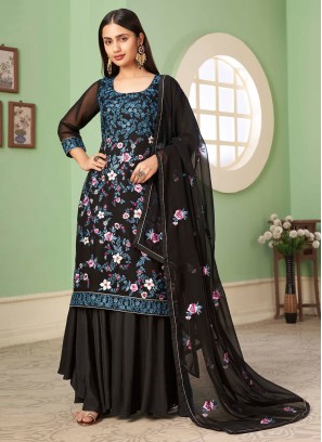 Fascinating Black Sequins Palazzo Salwar Kameez