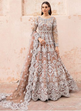 Fascinating Brown Embroidered Designer Gown