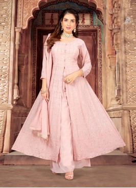 Fascinating Georgette Rose Pink Sequins Palazzo Salwar Kameez