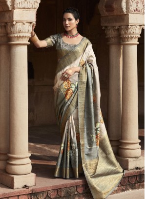 Fascinating Grey Ceremonial Contemporary Saree