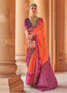 Fascinating Orange Silk Contemporary Saree