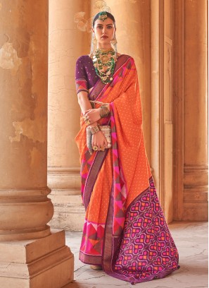 Fascinating Orange Silk Contemporary Saree
