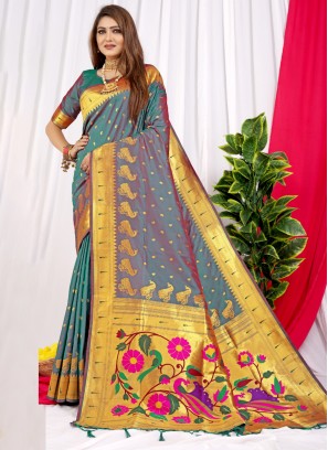Fascinating Teal Thread Classic Saree