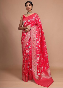 Fascinating Woven Rani Art Banarasi Silk Contemporary Saree