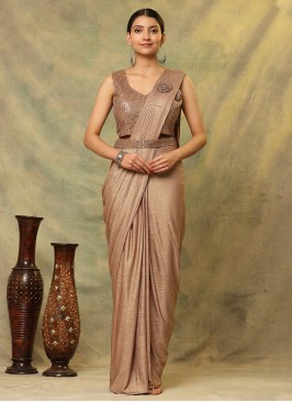 Fashionable Brown Embroidered Imported Trendy Saree