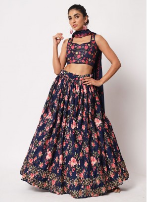 Fashionable Embroidered Navy Blue Designer Lehenga Choli