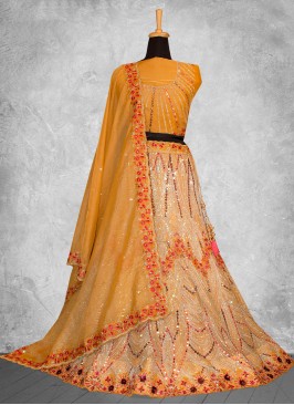 Fashionable Embroidered Orange A Line Lehenga Choli