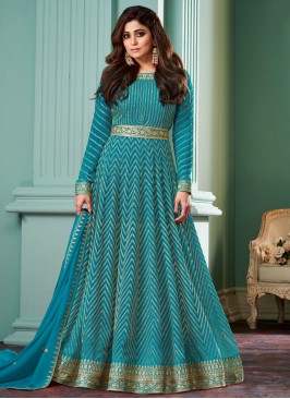 Fashionable Georgette Firozi Sequins Floor Length Gown