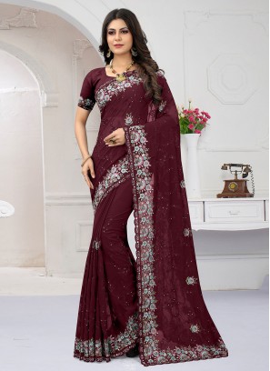 Fashionable Georgette Maroon Classic Saree