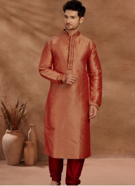 Fashionable Rust and Marron Men's Kurta Pajama Set.