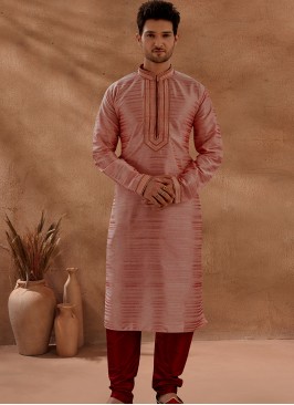 Fashionable Light Rust and Marron Men's Kurta Pajama Set.