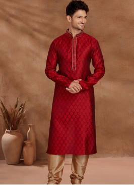 Fashionable Marron and Chikoo Men's Kurta Pajama S