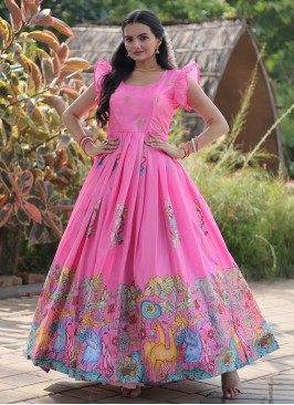 Fashionable Pink Festival Readymade Gown