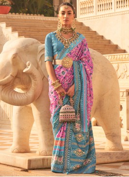 Fashionable Purple and Turquoise Weaving Patola Silk  Saree