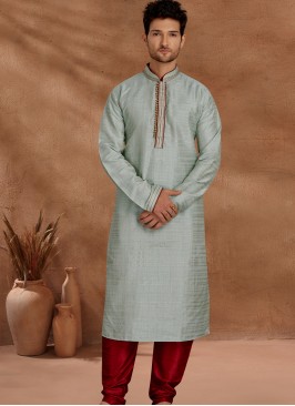 Fashionable Light Pista and Marron Men's Kurta Pajama Set.