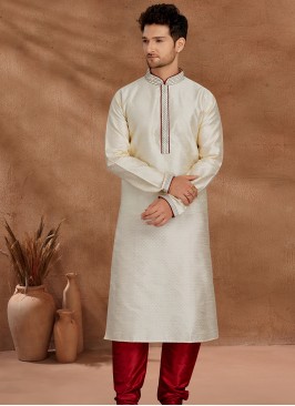 Fashionable Cream and Marron Men's Kurta Pajama Se