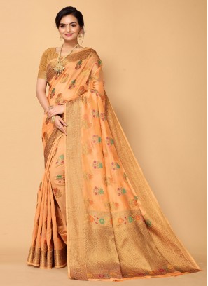 Fashionable Zari Organza Traditional Saree