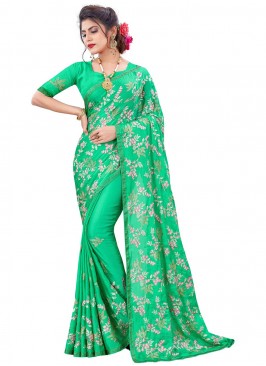 Faux Chiffon Green Resham Designer Traditional Saree