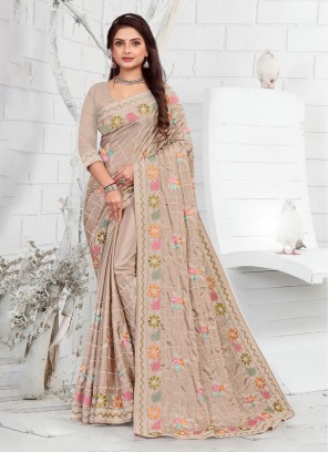 Faux Crepe Contemporary Saree in Beige