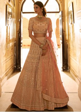 Faux Crepe Peach Zari Lehenga Choli