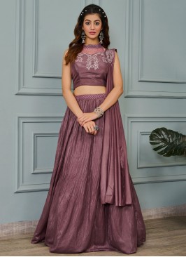 Faux Crepe Sequins Readymade Lehenga Choli in Mauve 