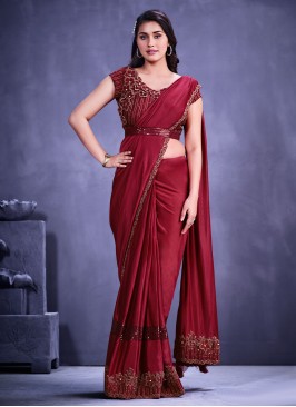 Faux Crepe Trendy Saree in Maroon