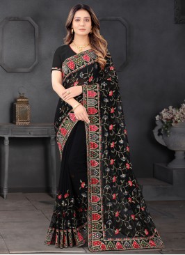 Faux Georgette Black Sequins Designer Saree