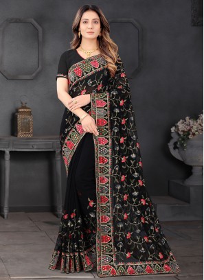 Faux Georgette Black Sequins Designer Saree