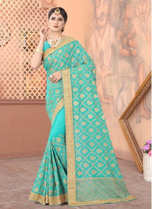 Faux Georgette Blue Traditional Designer Saree