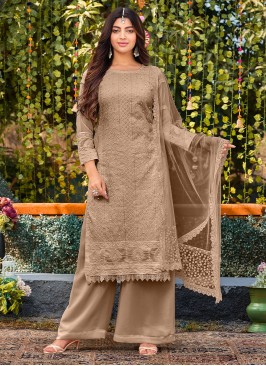 Faux Georgette Brown Salwar Kameez