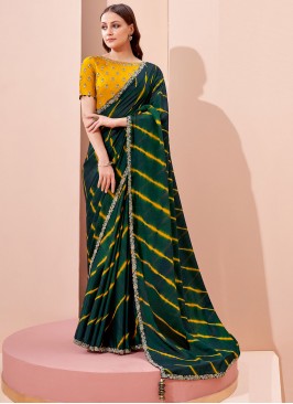 Faux Georgette Classic Designer Saree in Green