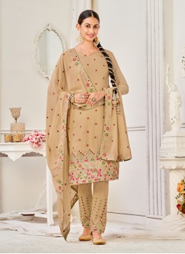 Faux Georgette Cream Embroidered Salwar Suit