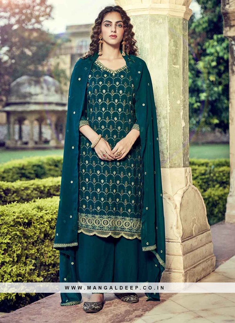 Faux Georgette Designer Pakistani Salwar Suit in Green