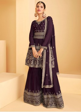 Faux Georgette Designer Pakistani Salwar Suit in Purple